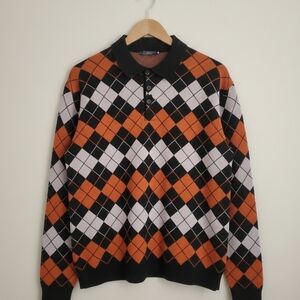 Men's Argyle Crewneck Sweater - Orange, Black, and White